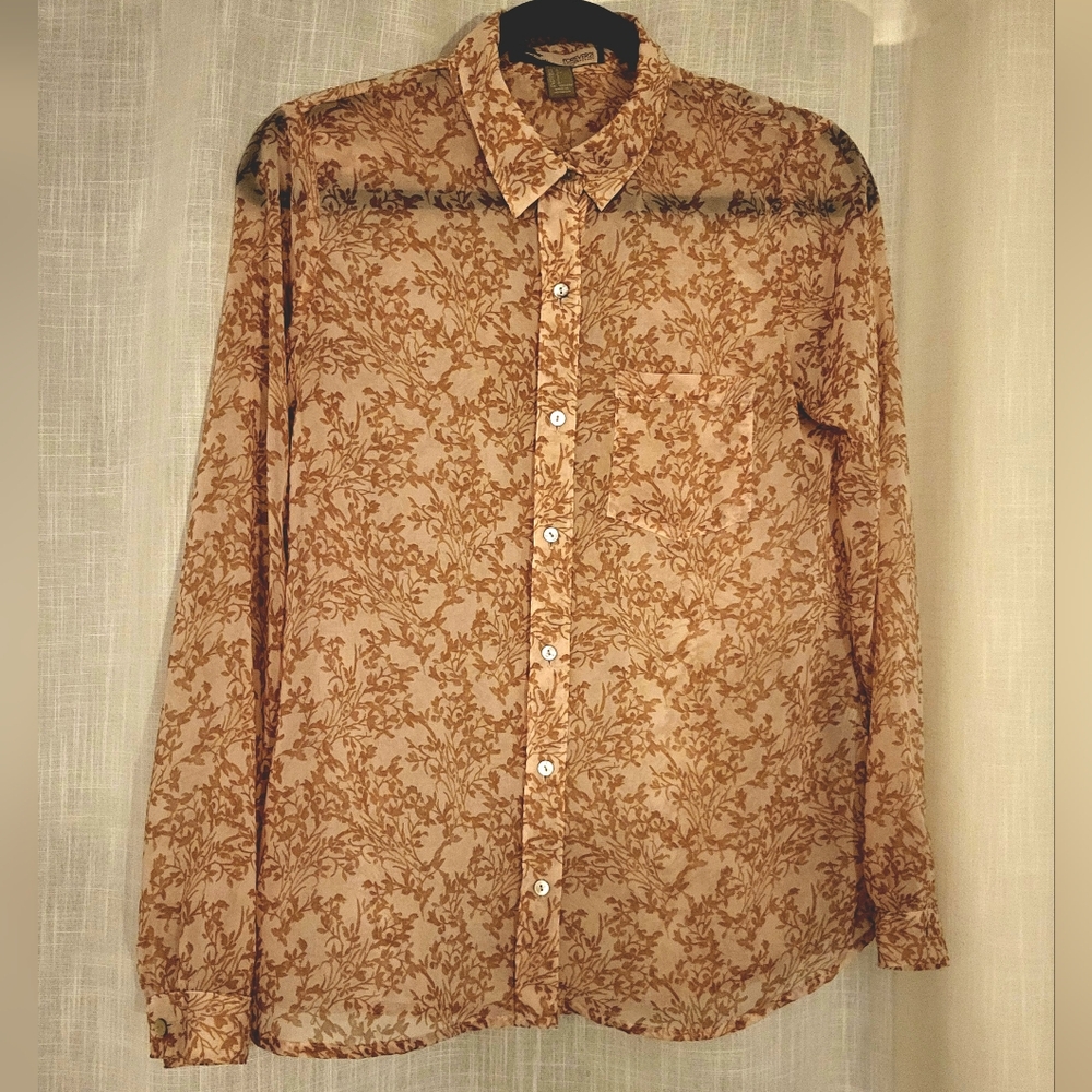 Forever 21 Contemporary Floral Semi Sheer Women's Dress Shirt / Blouse